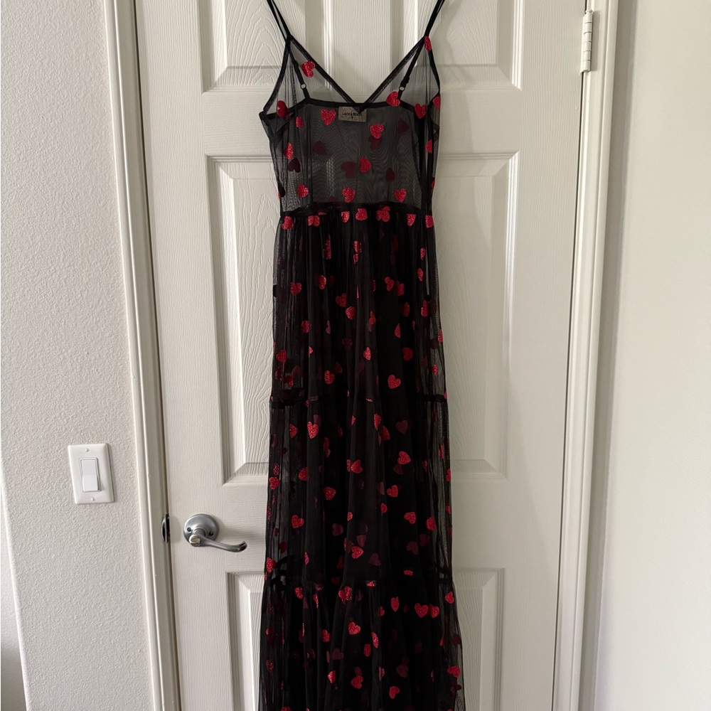 Transparent Black and Red Heart Mesh Dress